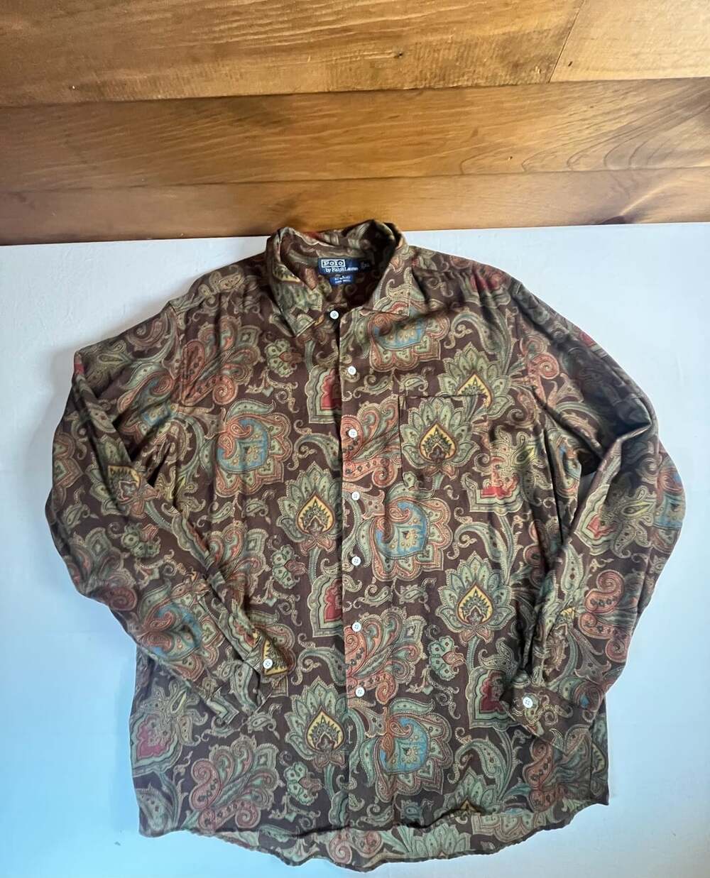 Polo by Ralph Lauren Paisley Wool Long Sleeve Shirt XL Brown
